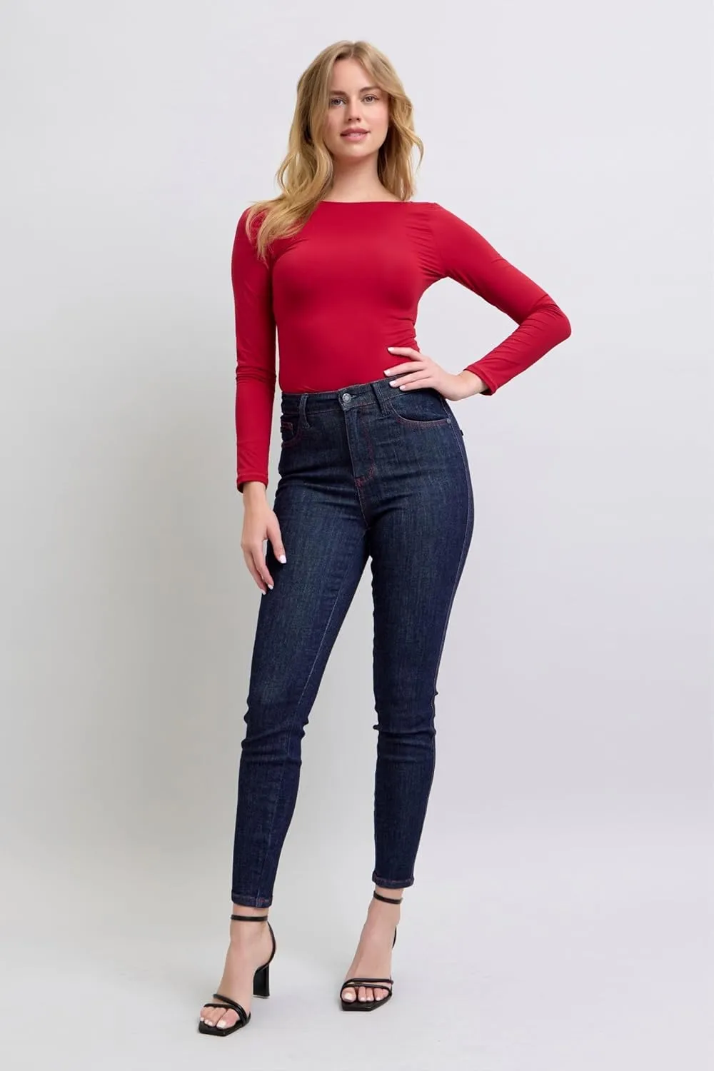 Judy Blue High-Waisted Heart-Shaped Back Pocket Skinny Jeans - Stretchy, Comfortable Fit for All-Day Wear -88916
