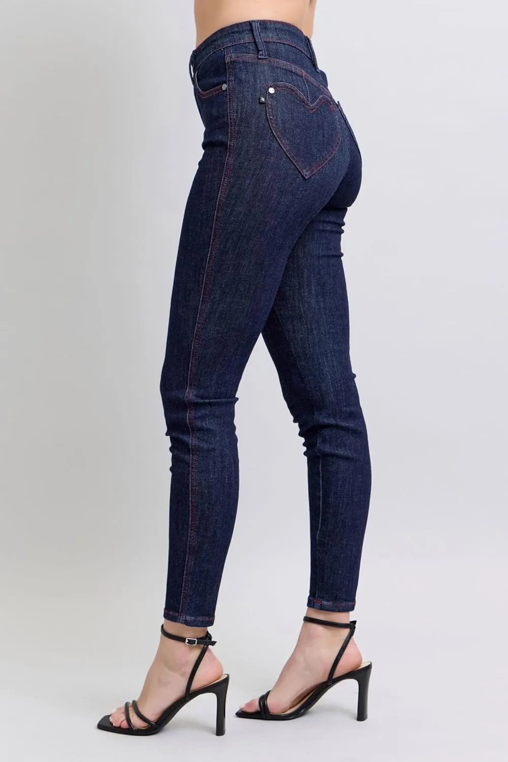 Judy Blue High-Waisted Heart-Shaped Back Pocket Skinny Jeans - Stretchy, Comfortable Fit for All-Day Wear -88916