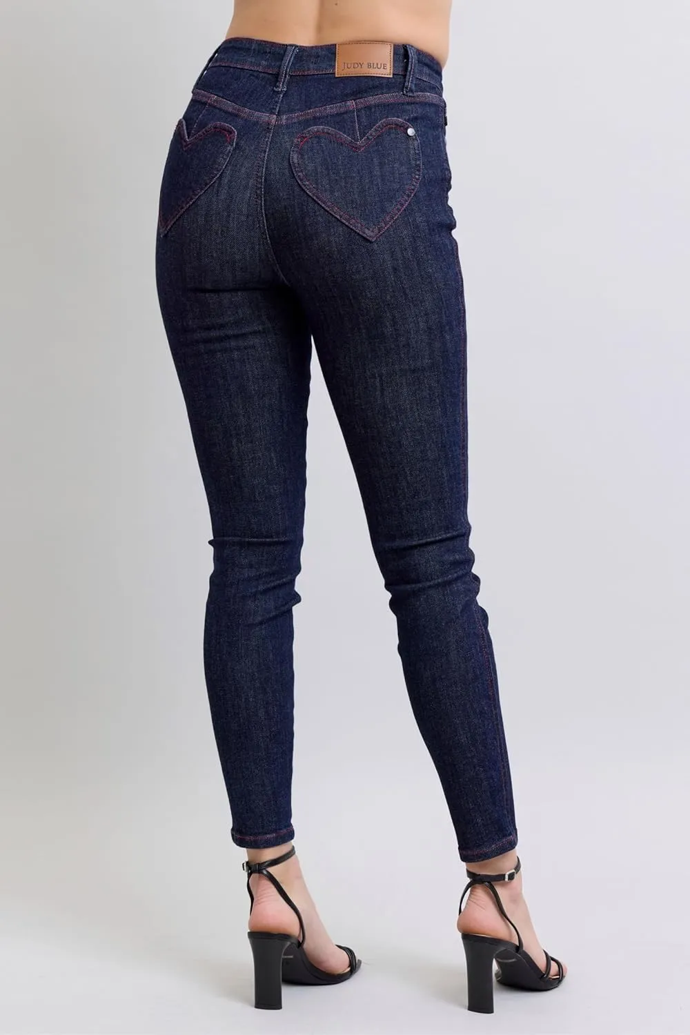 Judy Blue High-Waisted Heart-Shaped Back Pocket Skinny Jeans - Stretchy, Comfortable Fit for All-Day Wear -88916