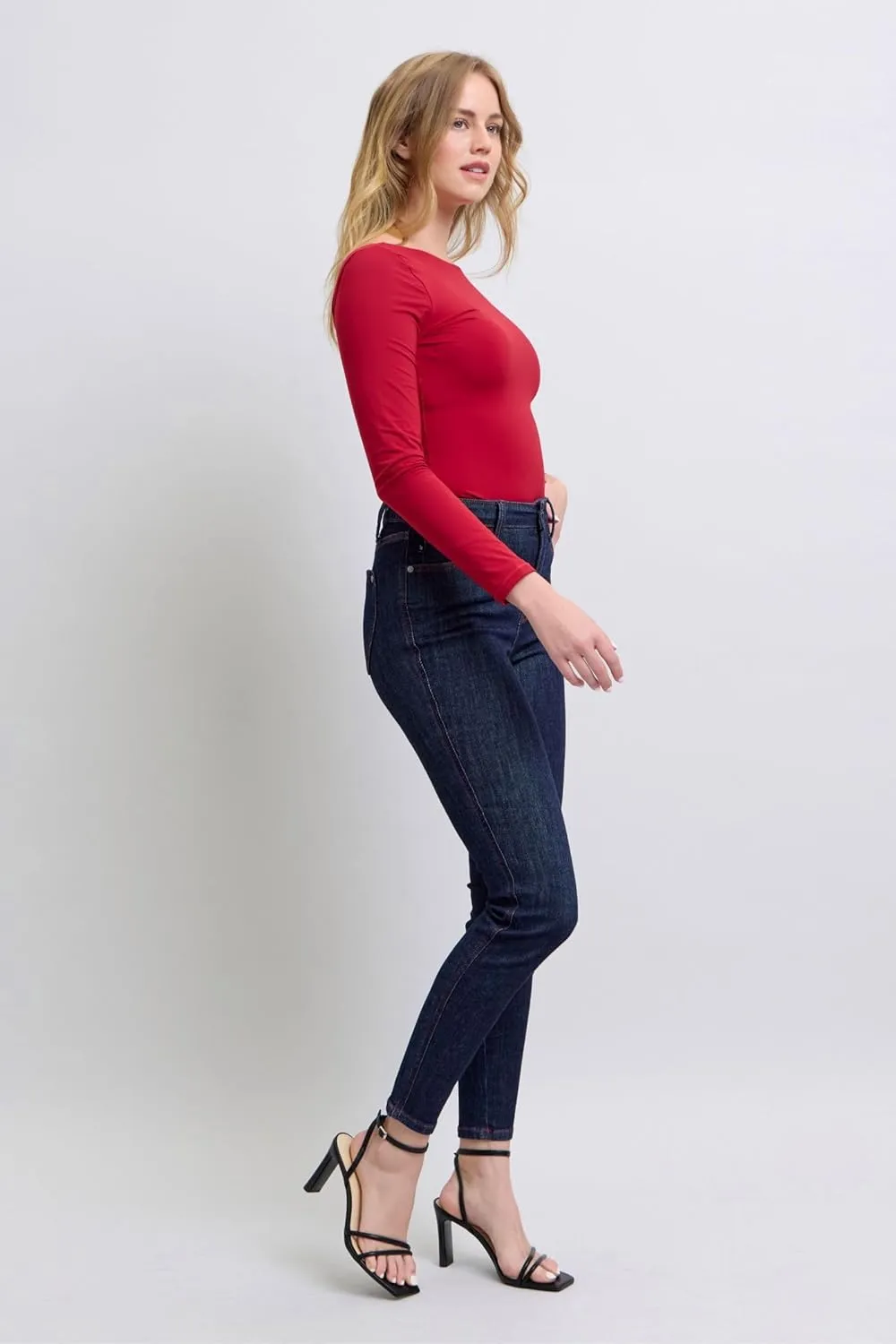 Judy Blue High-Waisted Heart-Shaped Back Pocket Skinny Jeans - Stretchy, Comfortable Fit for All-Day Wear -88916