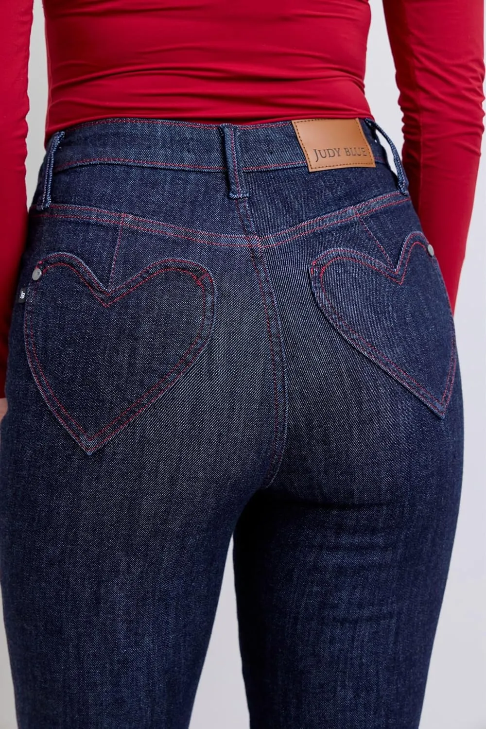 Judy Blue High-Waisted Heart-Shaped Back Pocket Skinny Jeans - Stretchy, Comfortable Fit for All-Day Wear -88916