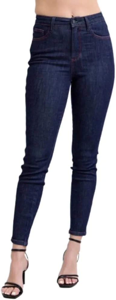 Judy Blue High-Waisted Heart-Shaped Back Pocket Skinny Jeans - Stretchy, Comfortable Fit for All-Day Wear -88916