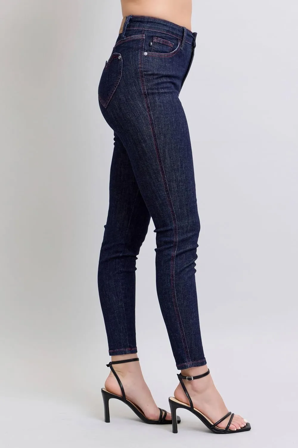 Judy Blue High-Waisted Heart-Shaped Back Pocket Skinny Jeans - Stretchy, Comfortable Fit for All-Day Wear -88916