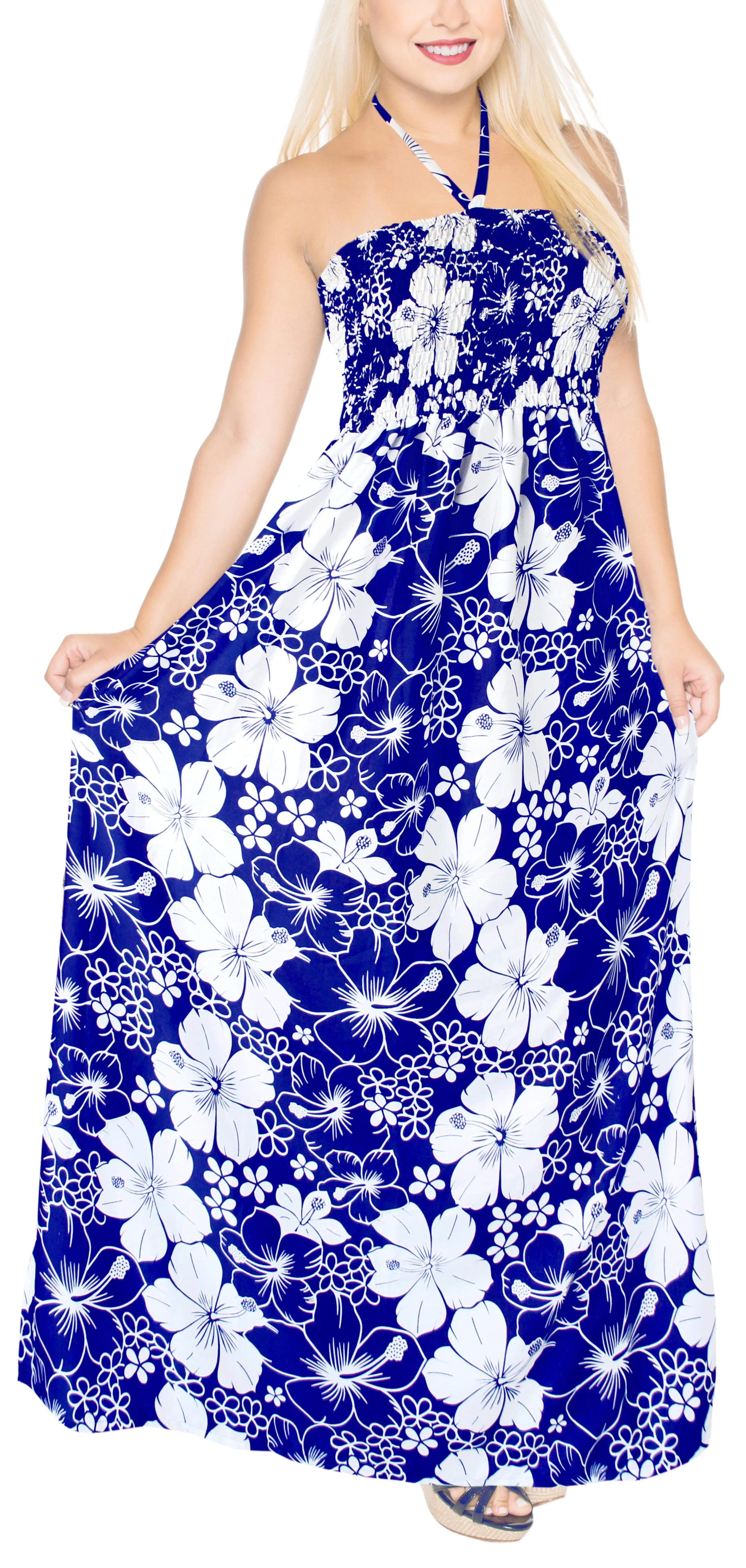 LA LEELA Long Maxi Flower Print Tube Halter Neck Maxi Dress For Women Beach Cocktail Party Casual Chic Boho Female Sundress