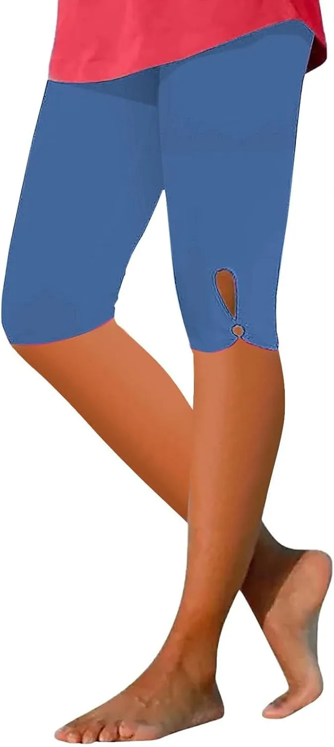 Leggings with Pockets for Women Waisted Hollow Yoga Quarter Pants Lightweight and Comfortable Quarter Pants Solid
