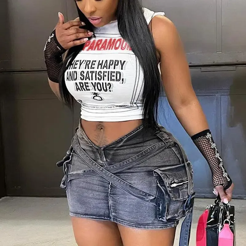 Letter Print Sleeveless Vest Top letter print vest