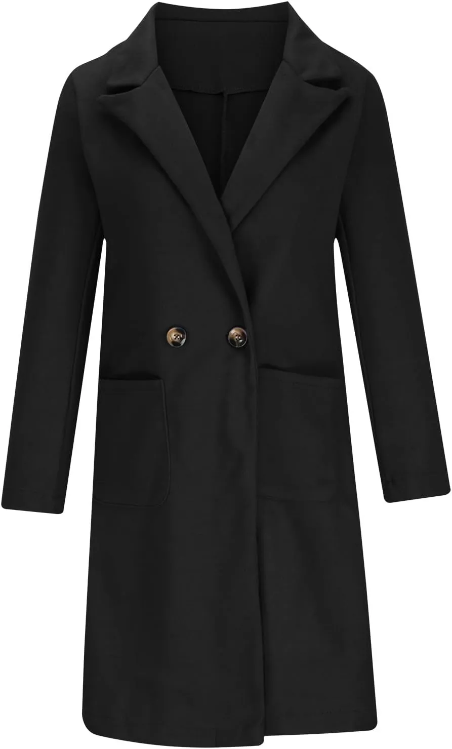 Long Jackets for Women Trendy Open Front Jacket Double Breasted Outwear Casual Winter Trench Coat with Pocket