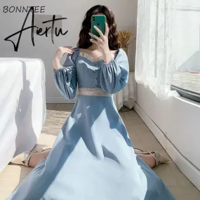 Long Sleeve Dress Women Fall Retro Fashion French Romance Ladies Empire Vestidos Soft Holiday Ruffles Ins Femme A-line Sundress
