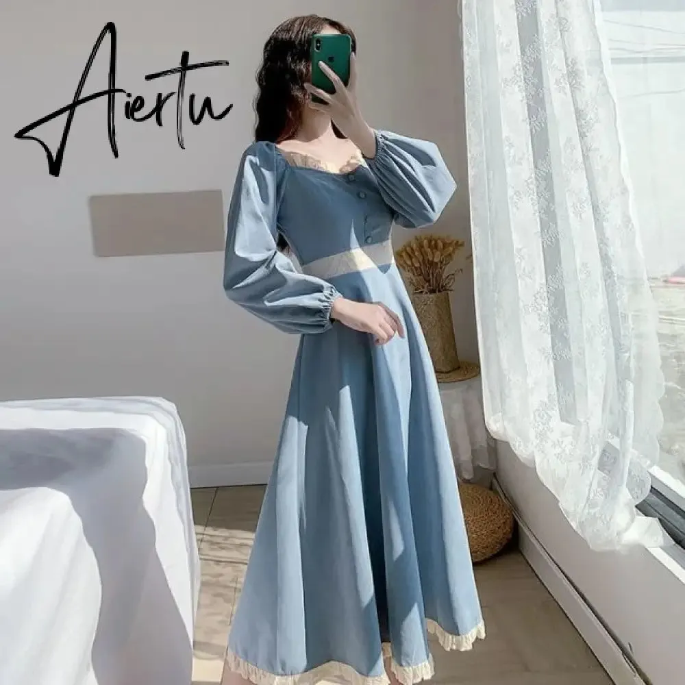 Long Sleeve Dress Women Fall Retro Fashion French Romance Ladies Empire Vestidos Soft Holiday Ruffles Ins Femme A-line Sundress