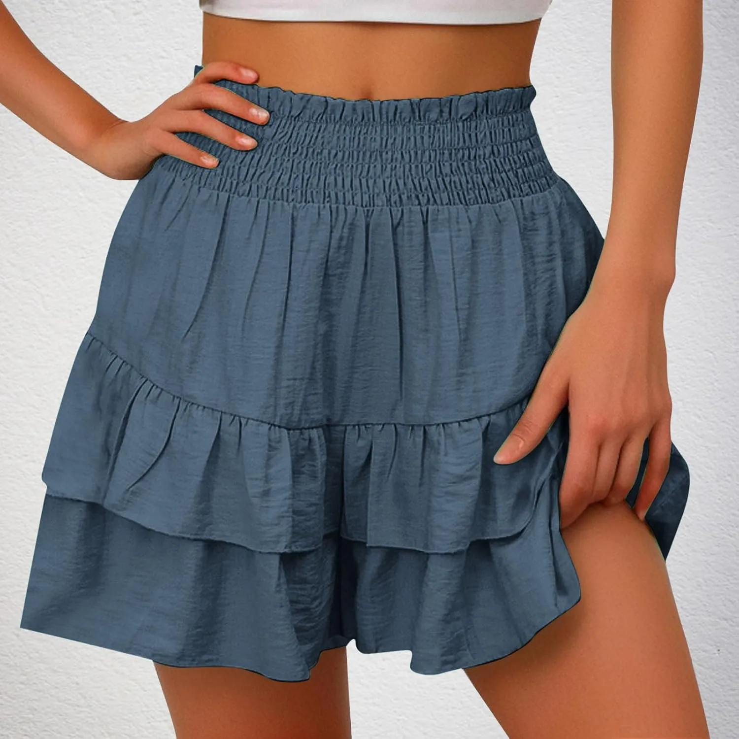 maisdgop Shorts for Women 2024 Summer Pleated Hem Beach Shorts Trendy Ruffle Yoga Shorts Comfy High Waisted Bermuda Shorts