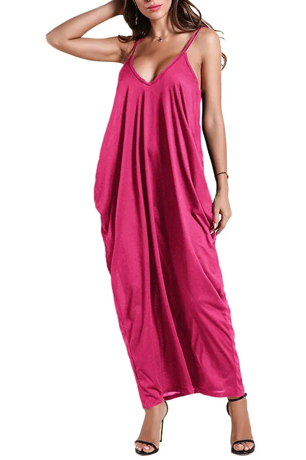 MB FASHION Spaghetti Strap Maxi Dress with V-Neckline 757