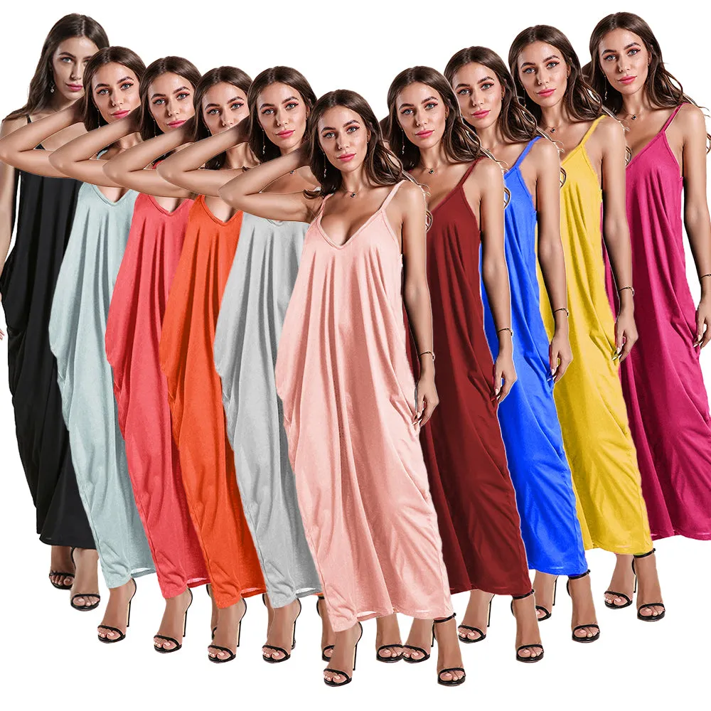 MB FASHION Spaghetti Strap Maxi Dress with V-Neckline 757