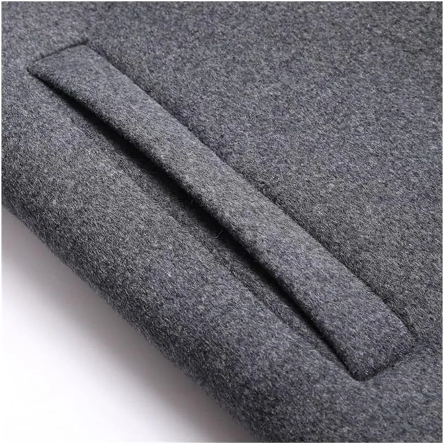 Men Wool Coat Casual Warm Detachable Hat Winter Wool Coat Mid-Length Jacket Overcoat Single Breasted