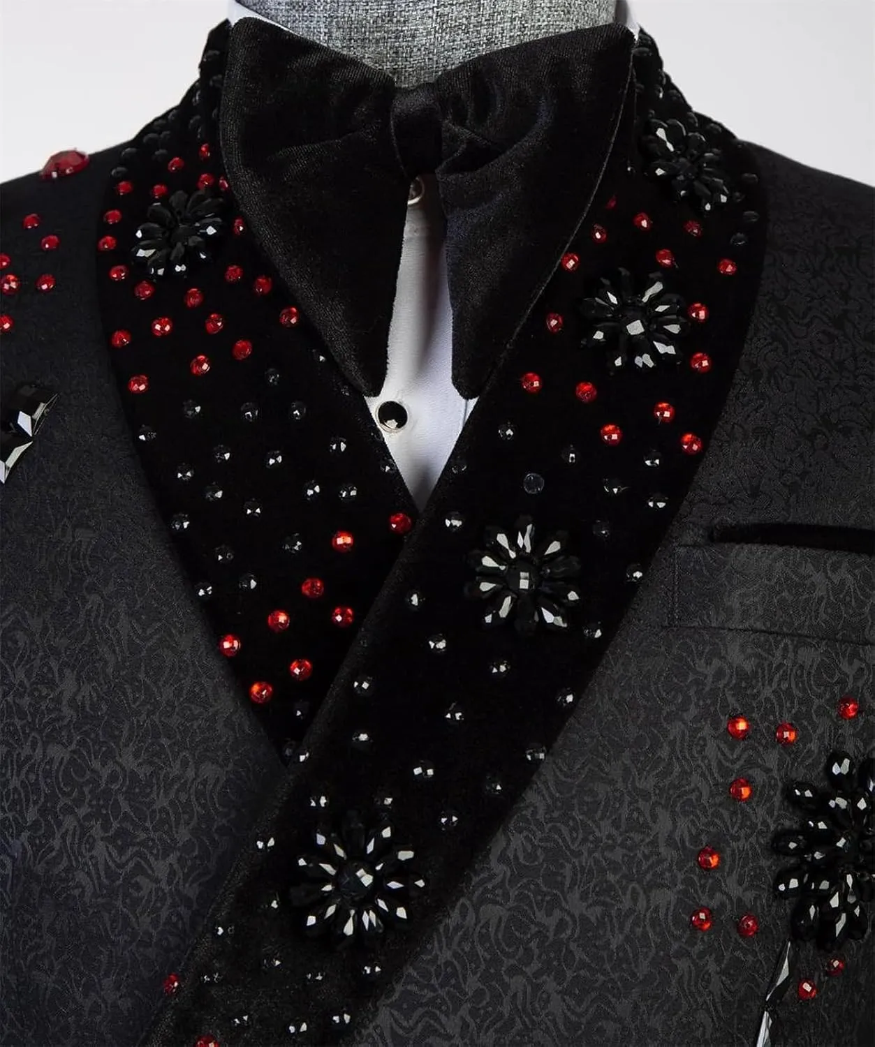 Mens Black Suits Beads Crystal Paisley 2 Piece Slim Fit Blazer Jacket Pants Tuxedo Set for Dinner,Prom,Wedding
