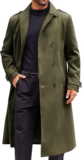 Men's Casual Winter Long Trench Khaki Coat