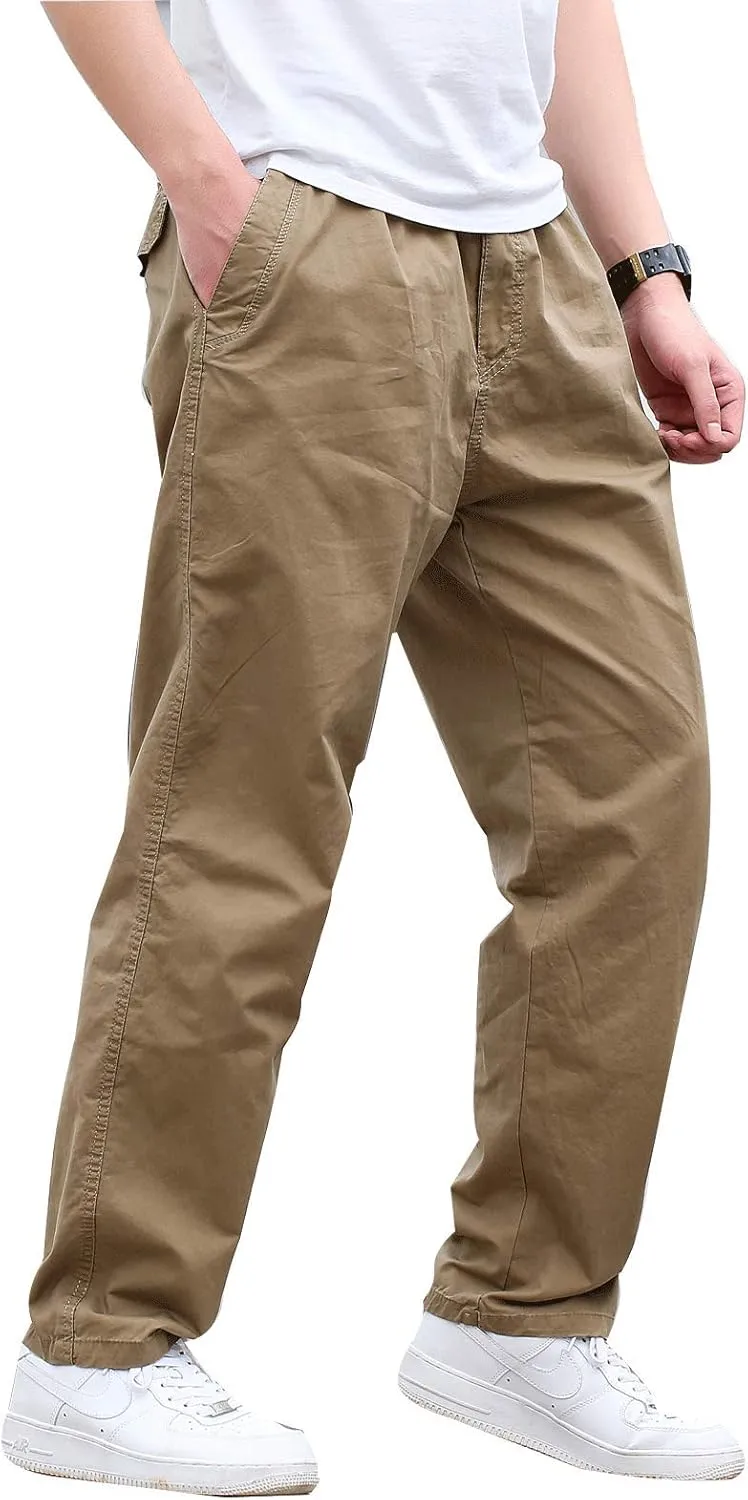 Men's Cotton Lightweight Twill Relaxed Fit Elastic Waist Pant with Pockets
