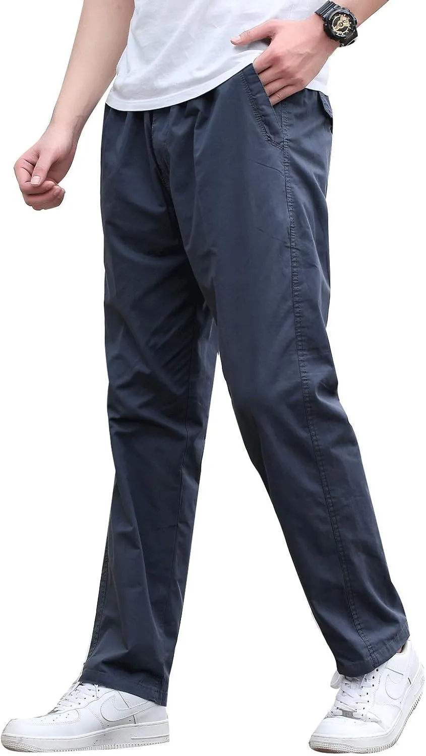 Men's Cotton Lightweight Twill Relaxed Fit Elastic Waist Pant with Pockets