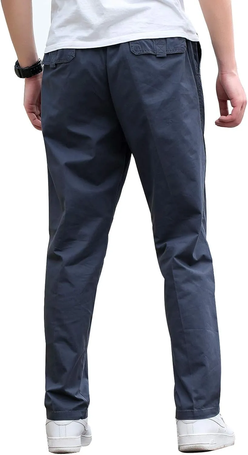 Men's Cotton Lightweight Twill Relaxed Fit Elastic Waist Pant with Pockets