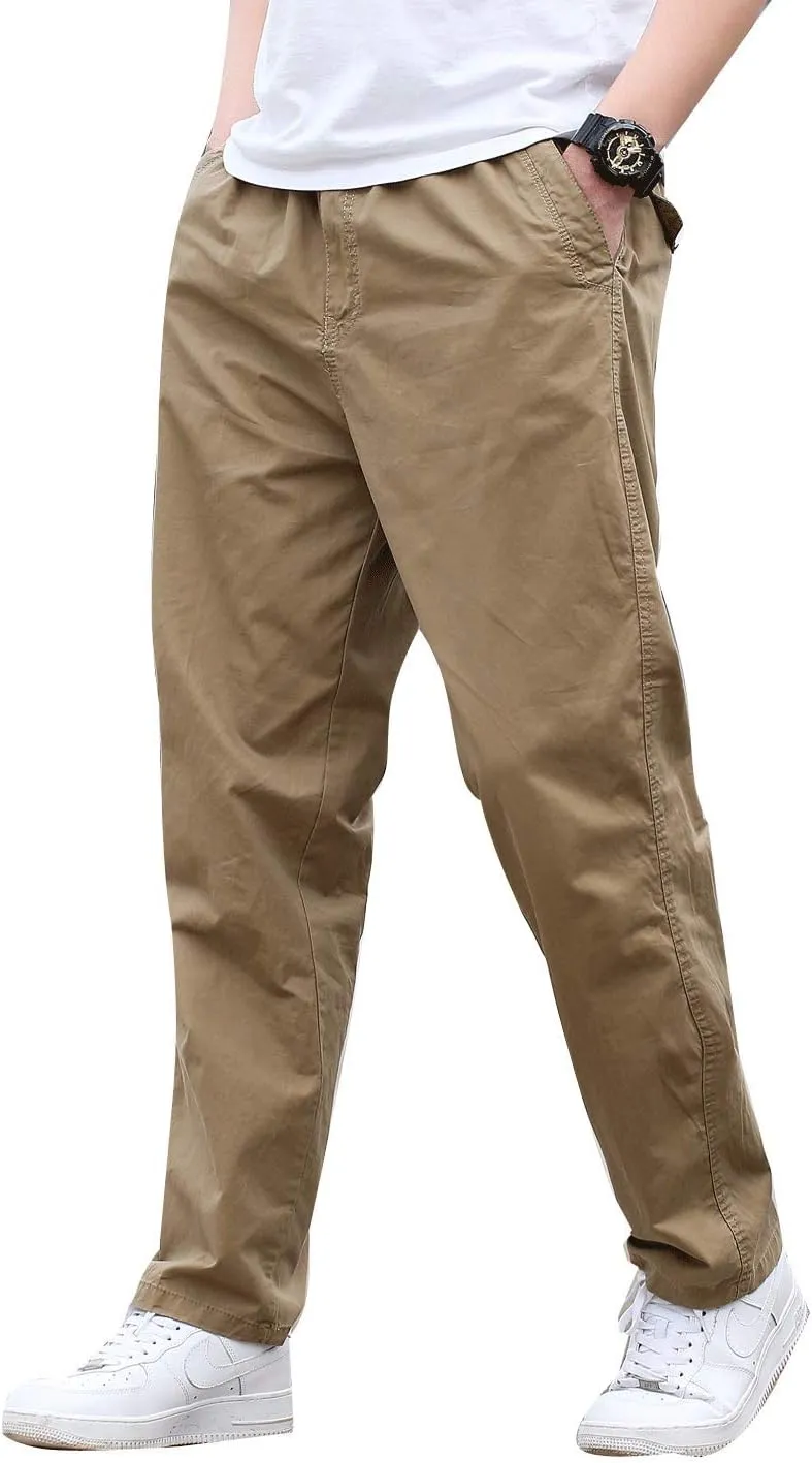 Men's Cotton Lightweight Twill Relaxed Fit Elastic Waist Pant with Pockets