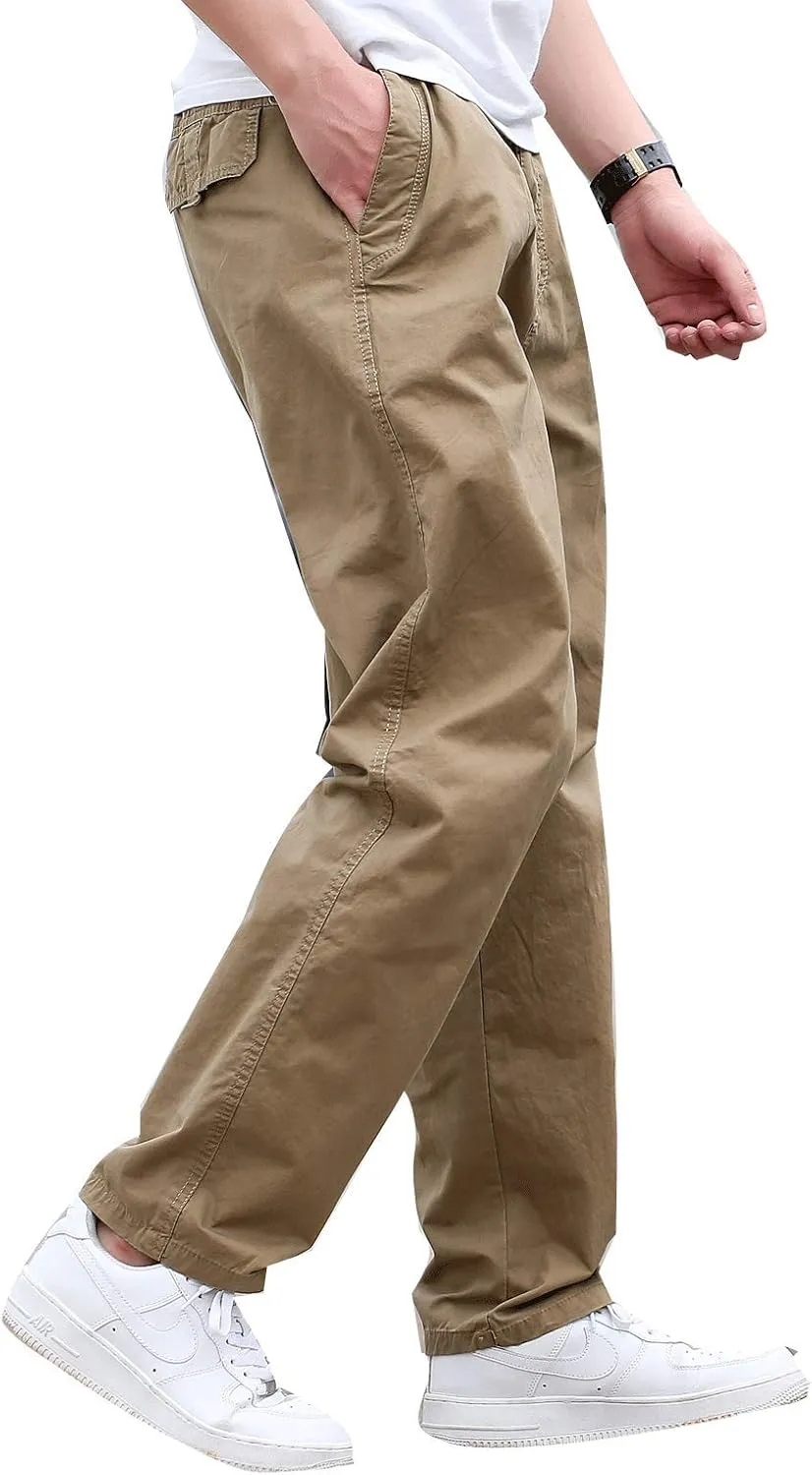 Men's Cotton Lightweight Twill Relaxed Fit Elastic Waist Pant with Pockets