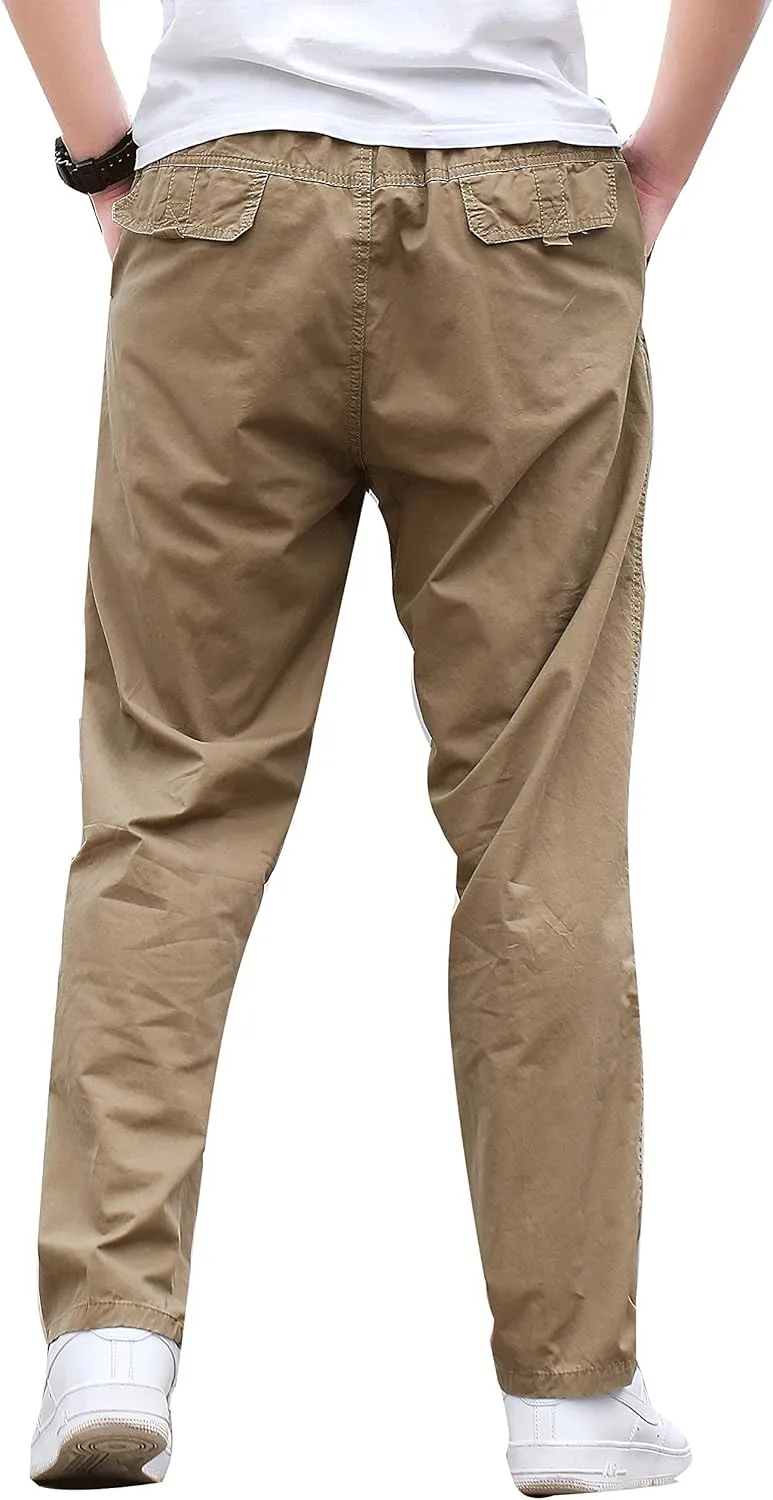 Men's Cotton Lightweight Twill Relaxed Fit Elastic Waist Pant with Pockets