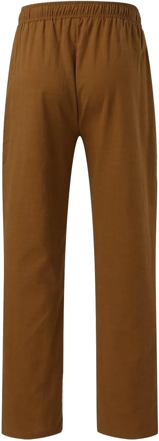 Mens Lightweight Casual Pants Summer Casual [Ants Drawstring Elastic Waist Solid Color Breathable Pants