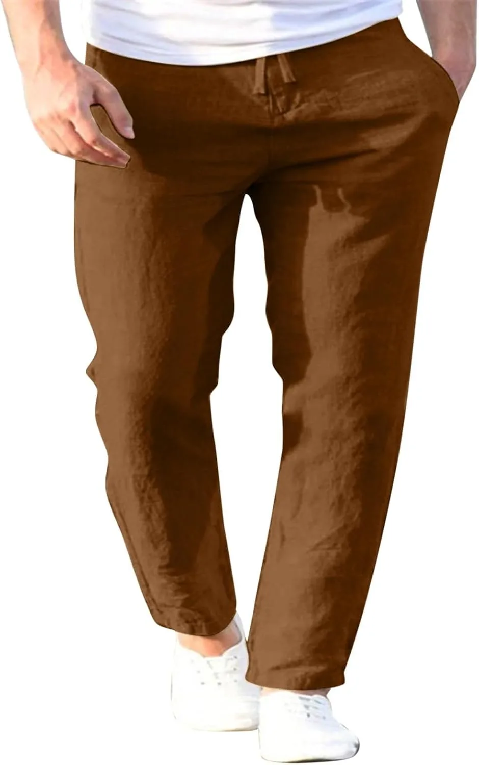 Mens Lightweight Casual Pants Summer Casual [Ants Drawstring Elastic Waist Solid Color Breathable Pants