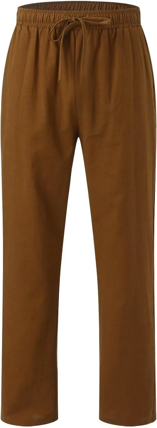 Mens Lightweight Casual Pants Summer Casual [Ants Drawstring Elastic Waist Solid Color Breathable Pants