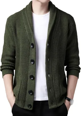 Men's Shawl Collar Button Down Cardigan Casual Slim Fit Cardigan Jacket Thermal Soft Cardigan Sweaters