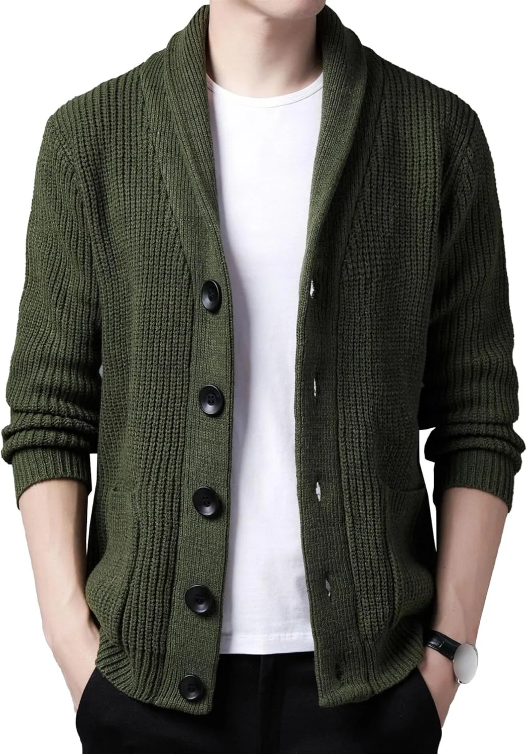 Men's Shawl Collar Button Down Cardigan Casual Slim Fit Cardigan Jacket Thermal Soft Cardigan Sweaters