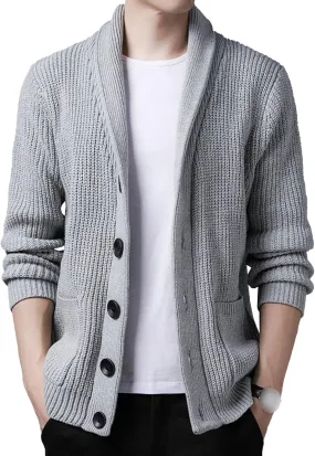 Men's Shawl Collar Button Down Cardigan Casual Slim Fit Cardigan Jacket Thermal Soft Cardigan Sweaters