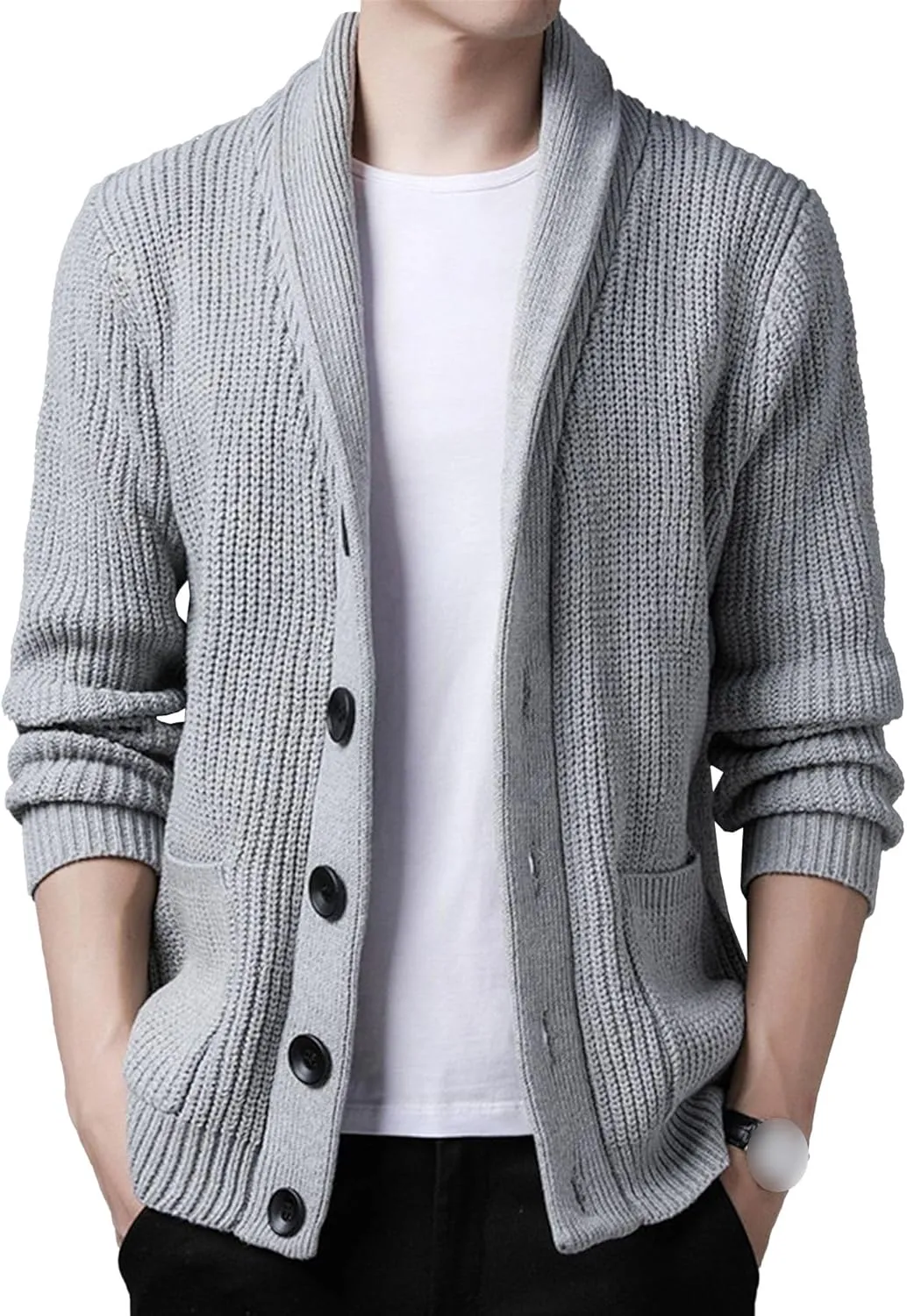 Men's Shawl Collar Button Down Cardigan Casual Slim Fit Cardigan Jacket Thermal Soft Cardigan Sweaters