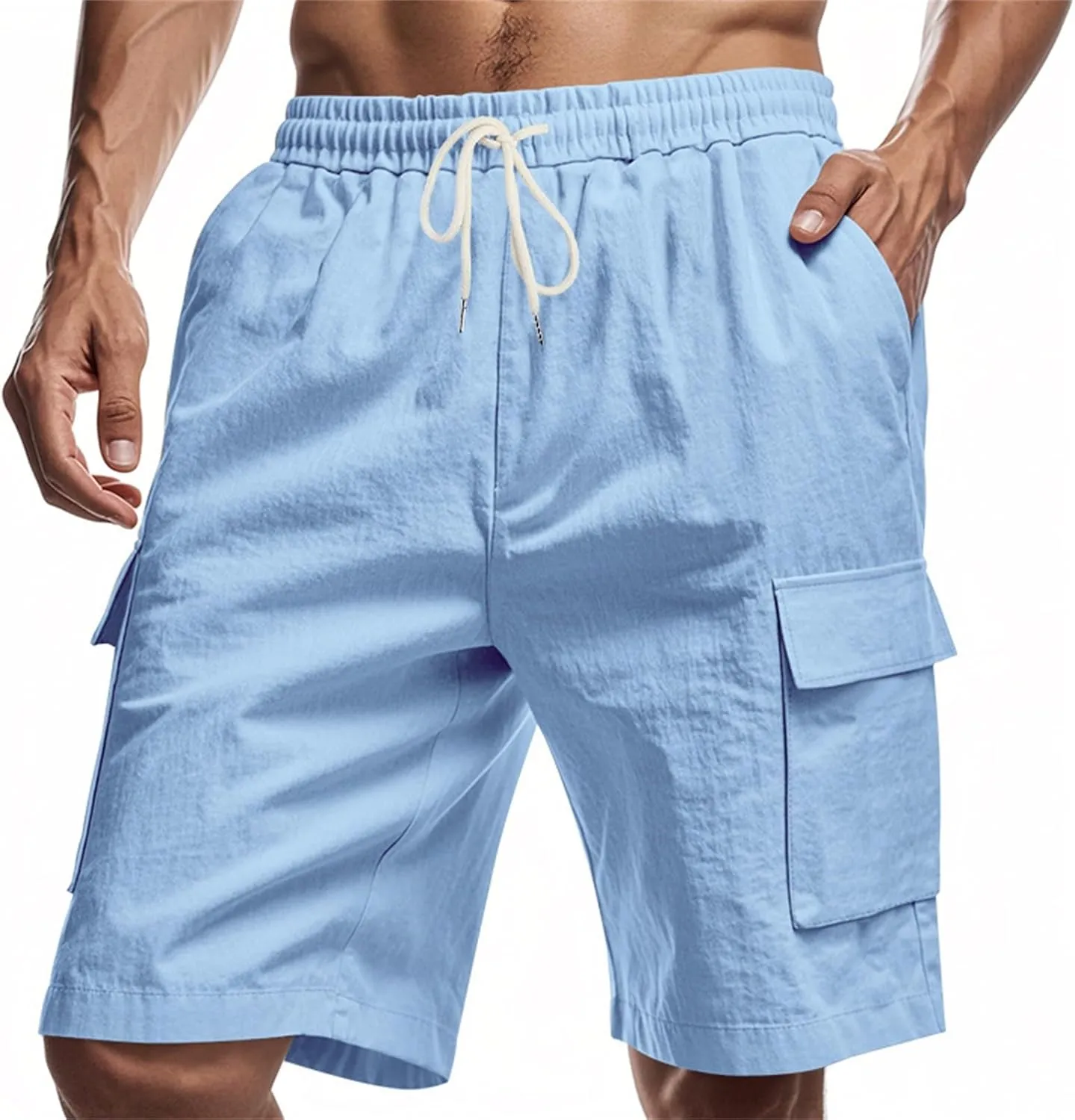 Mens Sports Shorts Drawstring Elastic Waist Short Pants Breathable Quick Dry Running Fitness Joggers Shorts