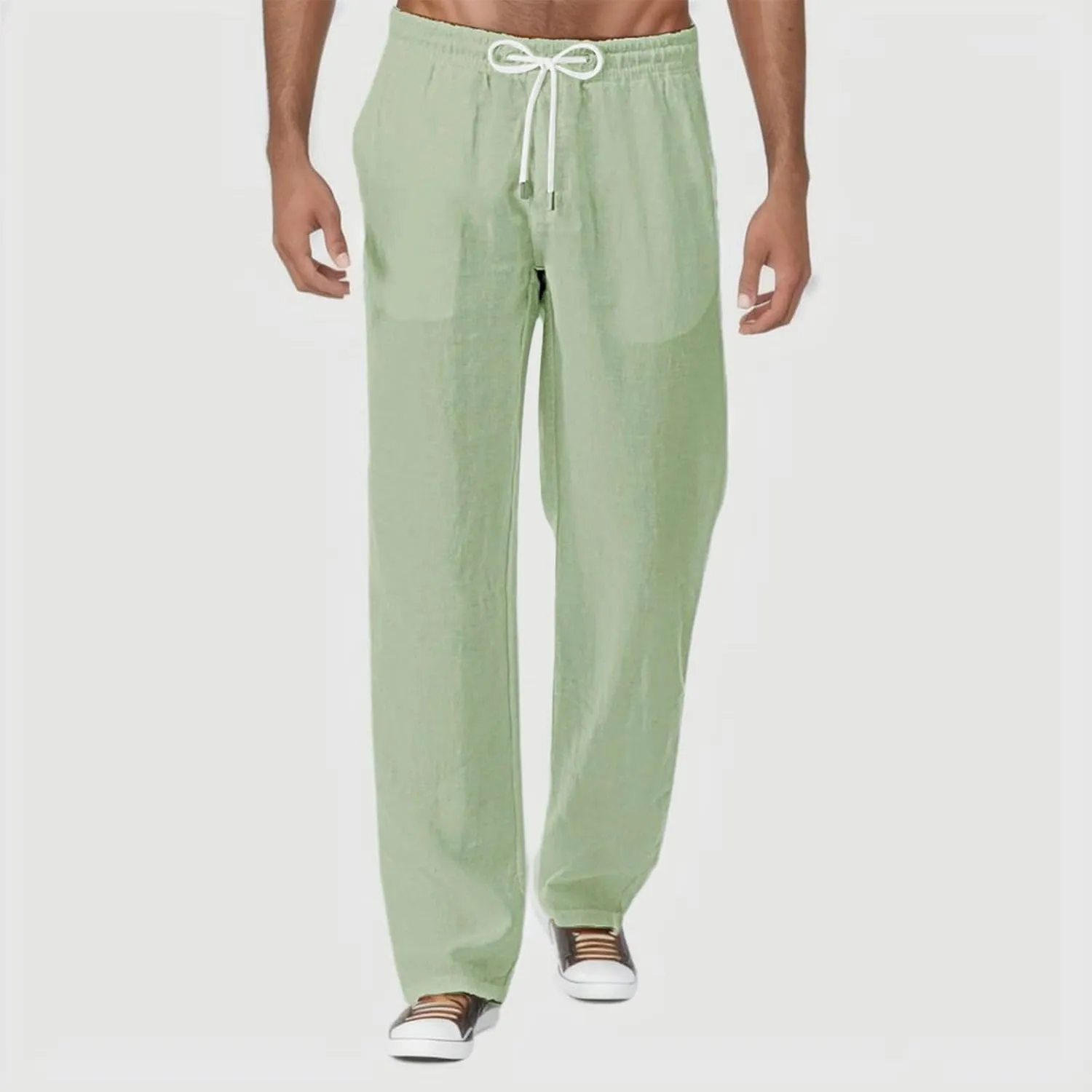 Mens Summer Casual Pants Drawstring Waist Straight Leg Pants Baggy Lightweight Comfy Trousers Pockets 2025 Trendy