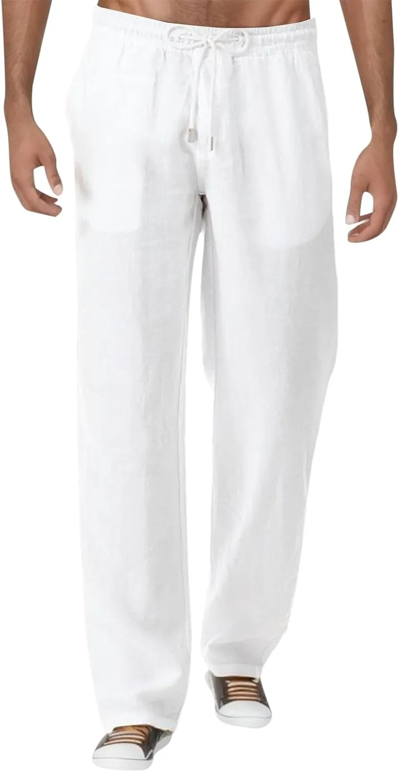 Mens Summer Casual Pants Drawstring Waist Straight Leg Pants Baggy Lightweight Comfy Trousers Pockets 2025 Trendy