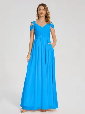 Ocean Blue Bridesmaid Dresses Charlee Flowy Split Chiffon Bridesmaid Dresses