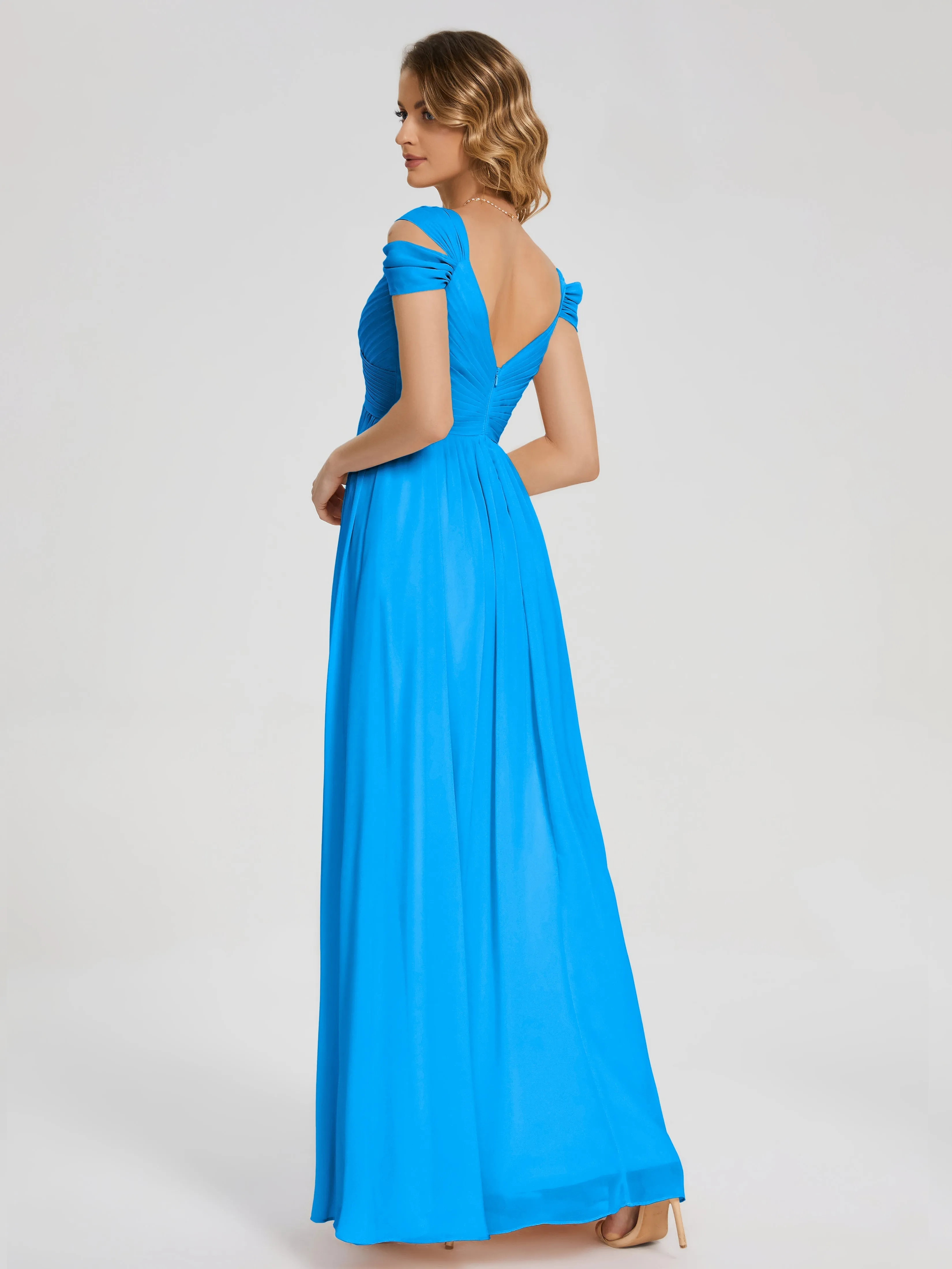 Ocean Blue Bridesmaid Dresses Charlee Flowy Split Chiffon Bridesmaid Dresses