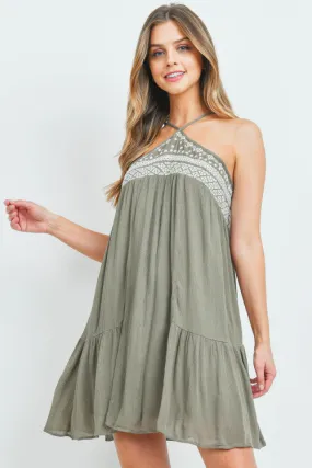 Olive Green Boho Shift Dress