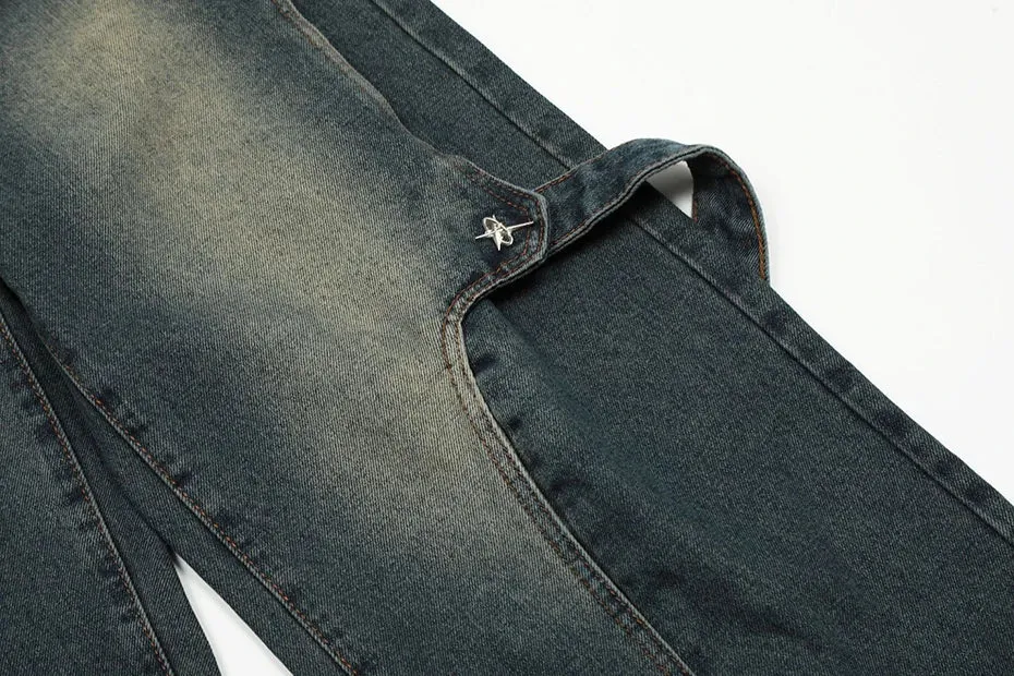 'Orbital' Strapped Cuff Stacked Denim Jeans