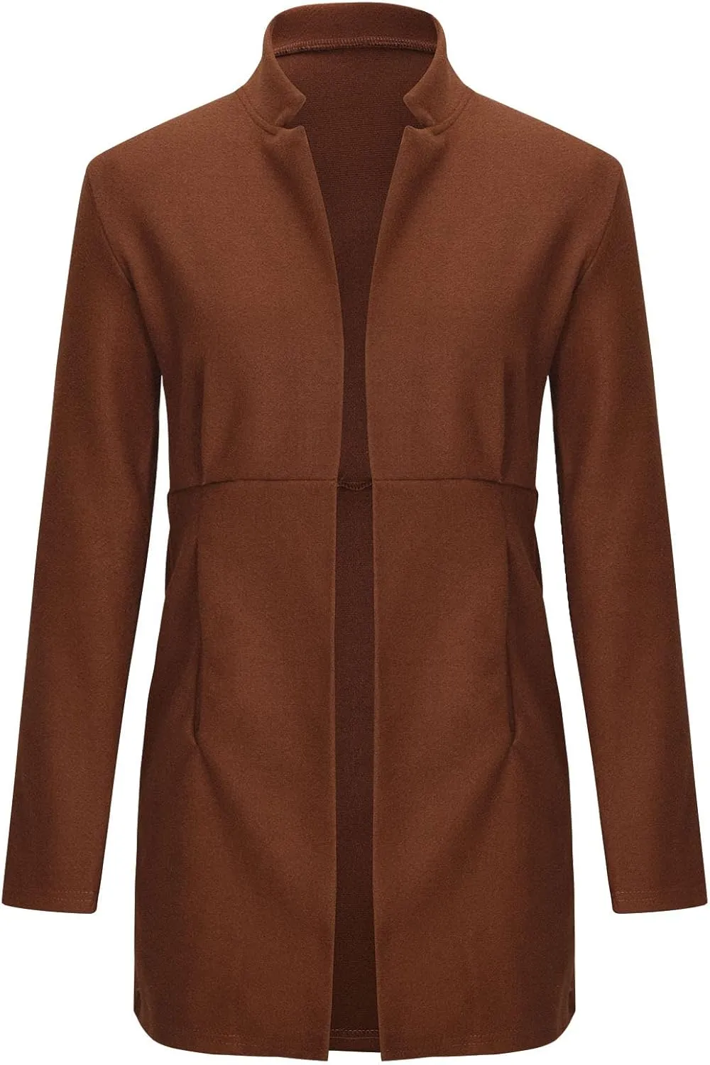 Pea Coats for Women Stand Collar Open Front Trench Coat Casual Winter Warm Mid Long Cardigan Overcoat