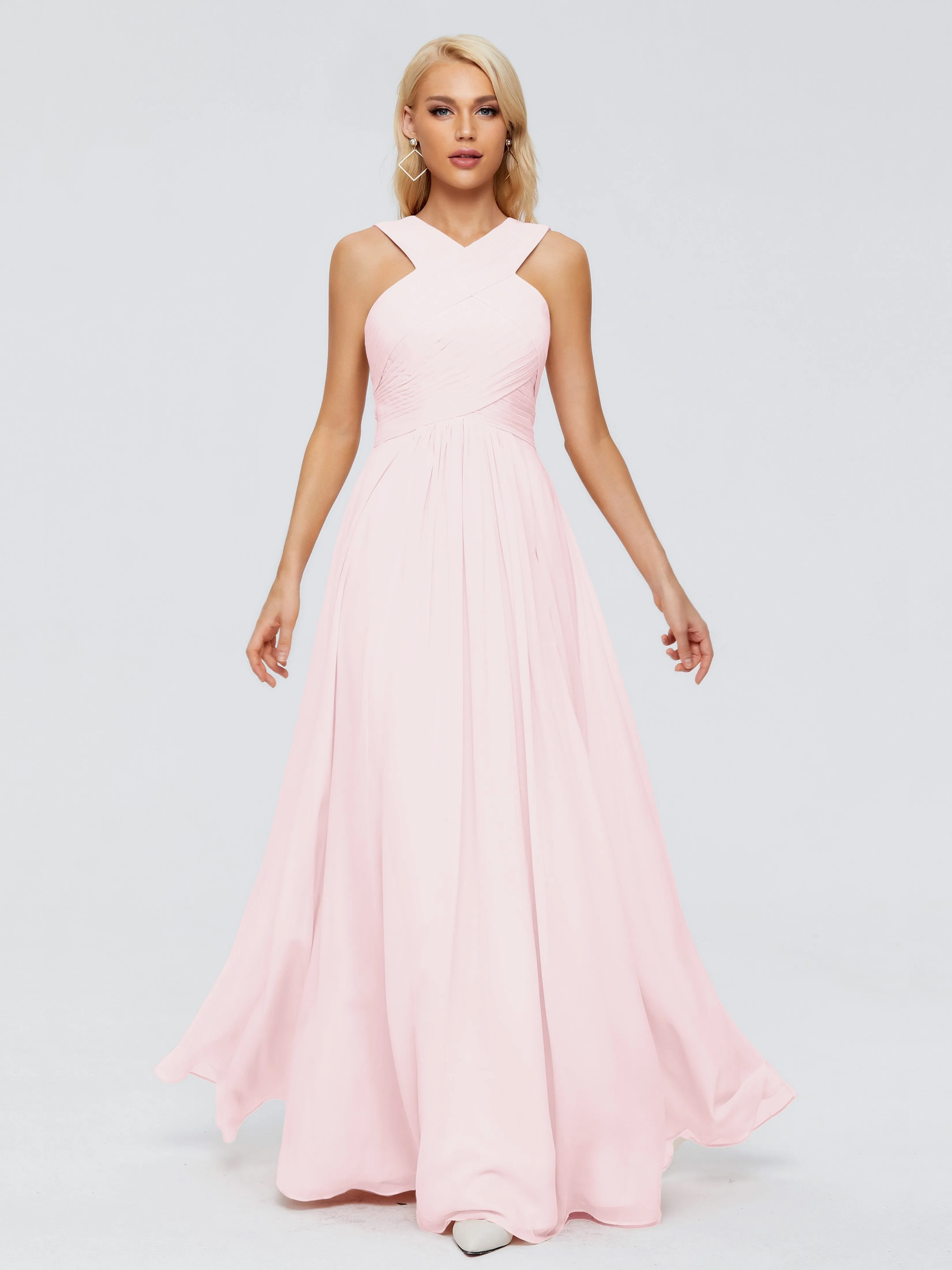 Pink Blush Bridesmaid Dresses Aliyah Charming A-Line Straps Chiffon Bridesmaid Dresses