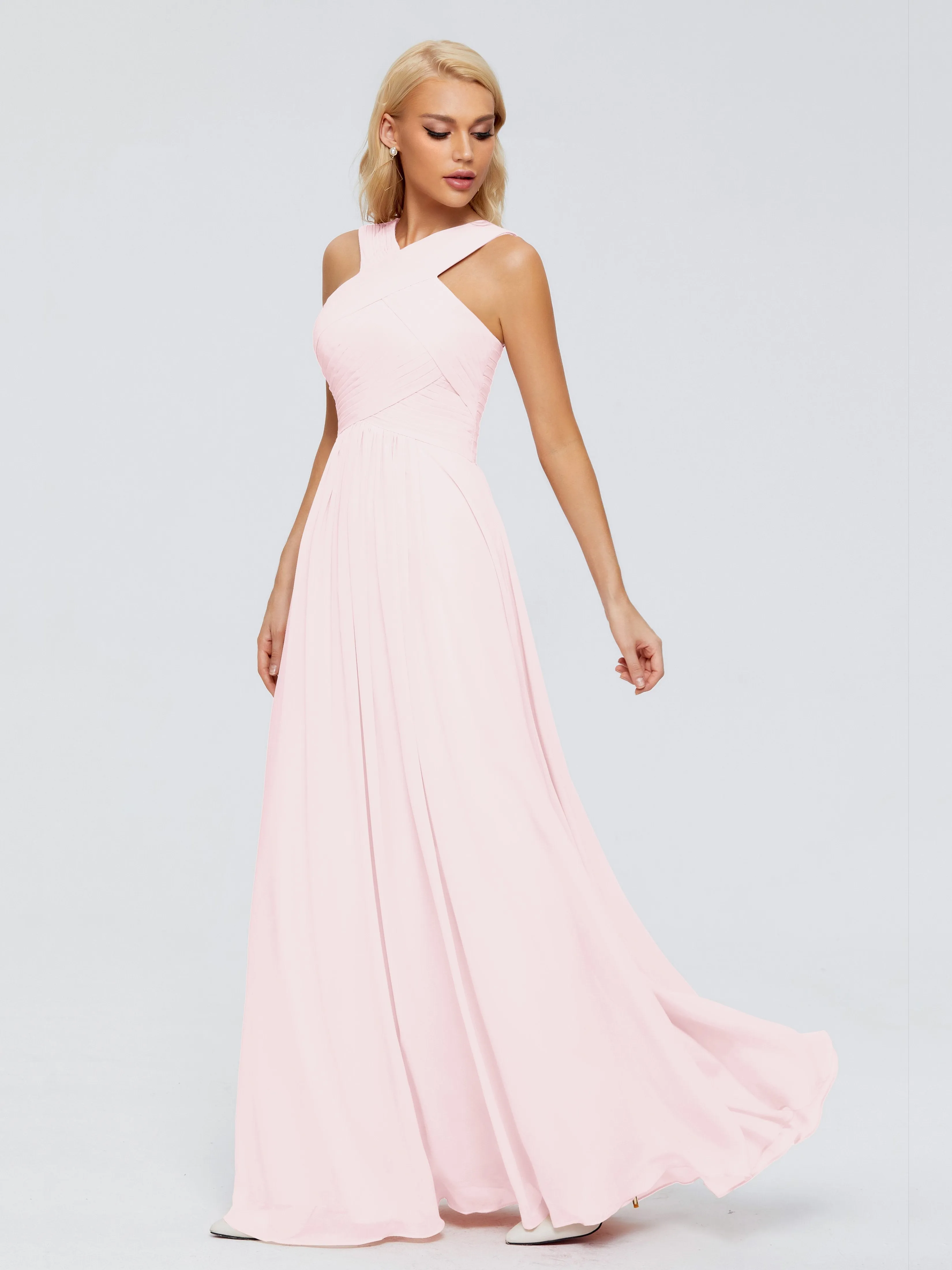 Pink Blush Bridesmaid Dresses Aliyah Charming A-Line Straps Chiffon Bridesmaid Dresses