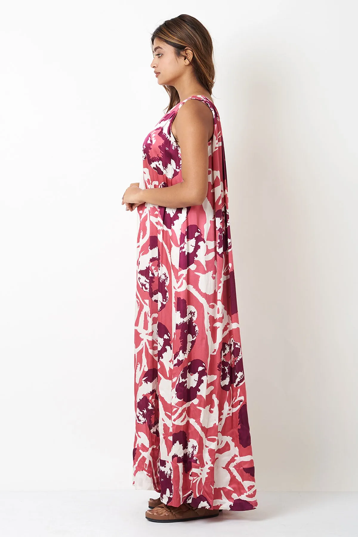 Pink One Shoulder Printed Dress