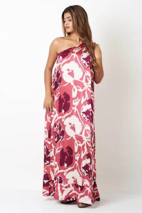 Pink One Shoulder Printed Dress