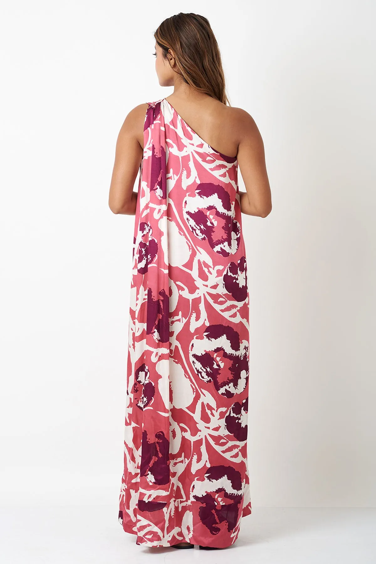 Pink One Shoulder Printed Dress