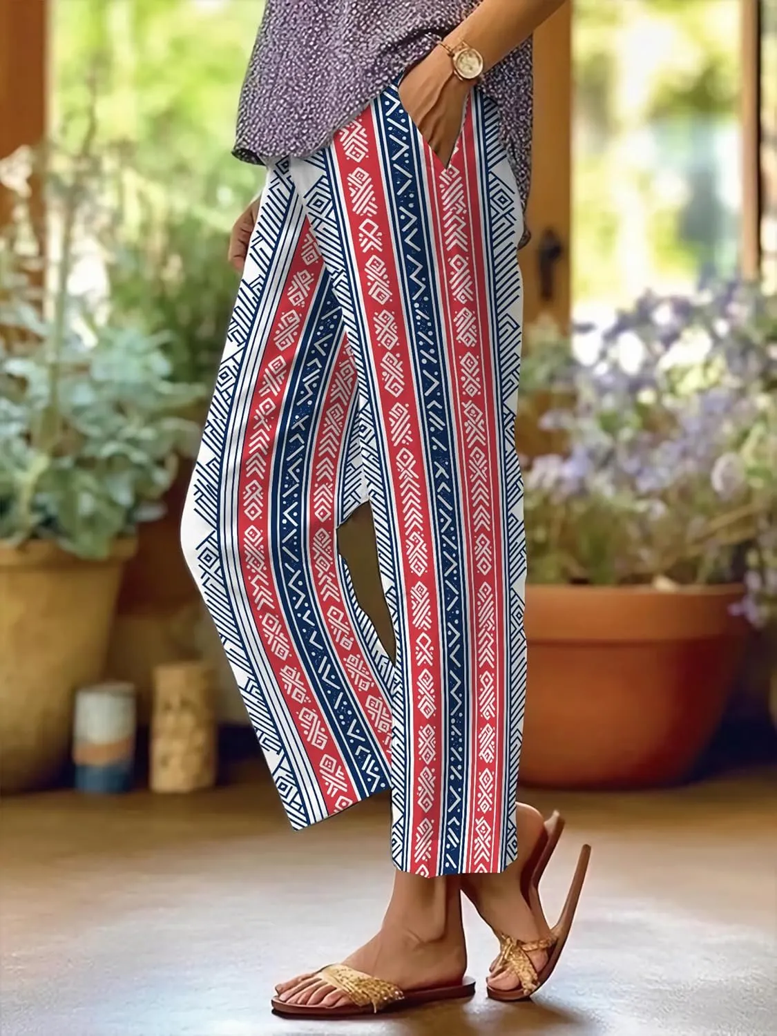 Plus Size Pants for Women Trendy 2025 Lightweight Elastic Waist Breathable Casual Beach Trousers with Pocket