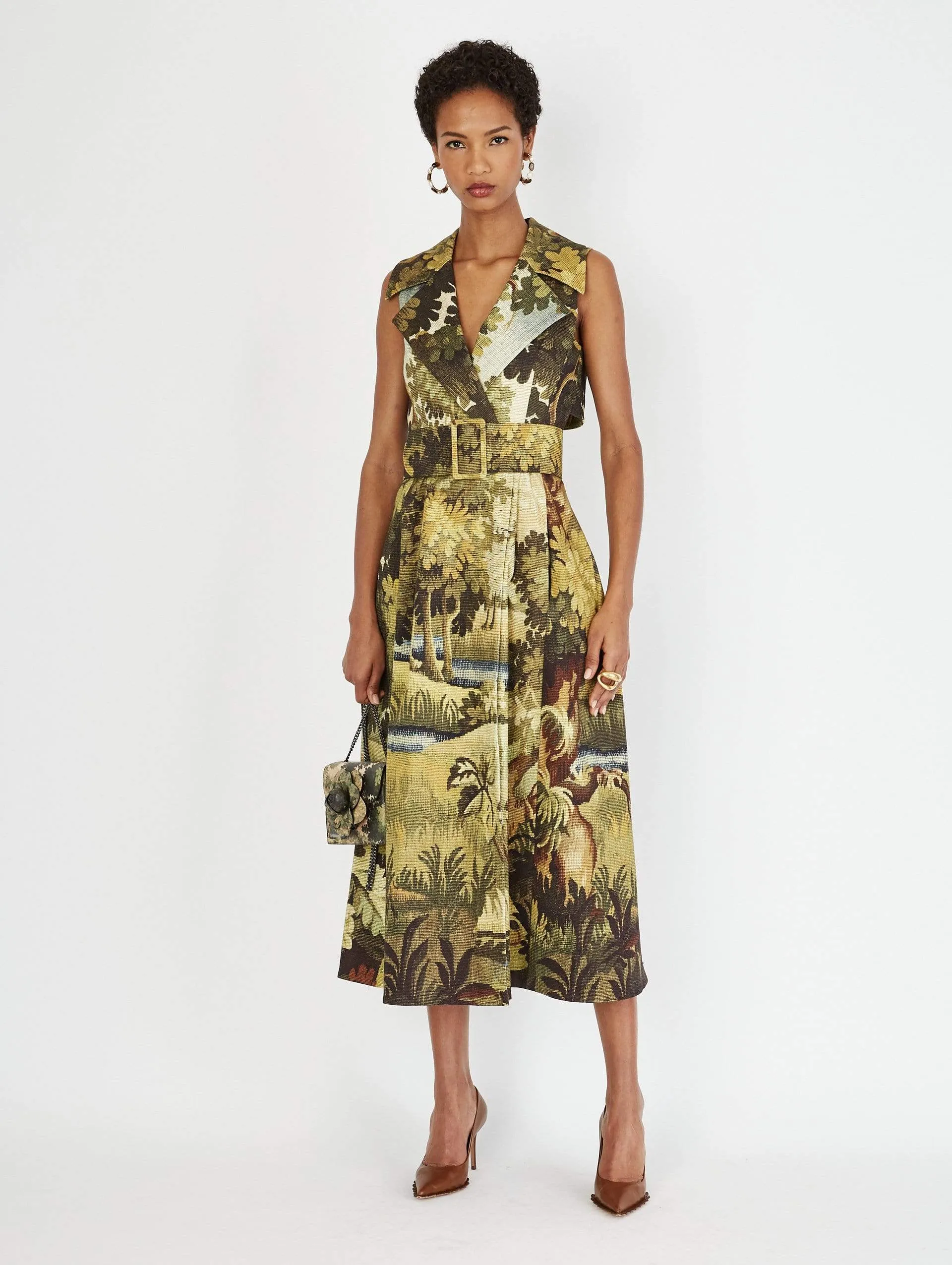 Printed Sleeveless Trench Dress