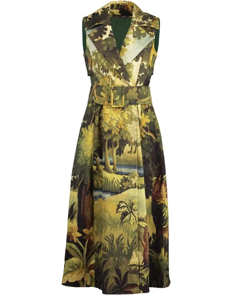 Printed Sleeveless Trench Dress