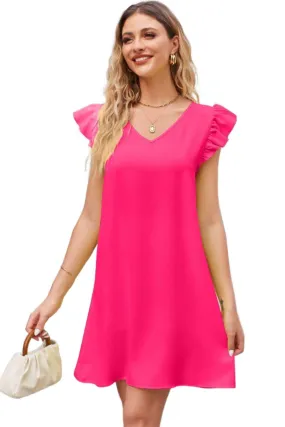 Ruffled V-Neck Flutter Sleeve Dress