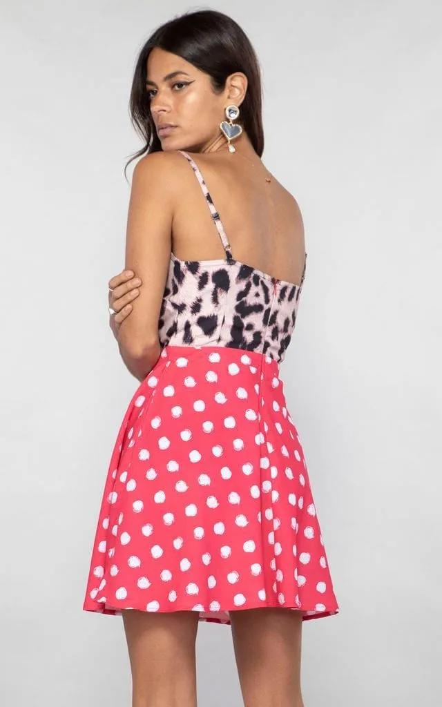 Santa Cruz Dress In Red Polka Dot and Leopard Mix